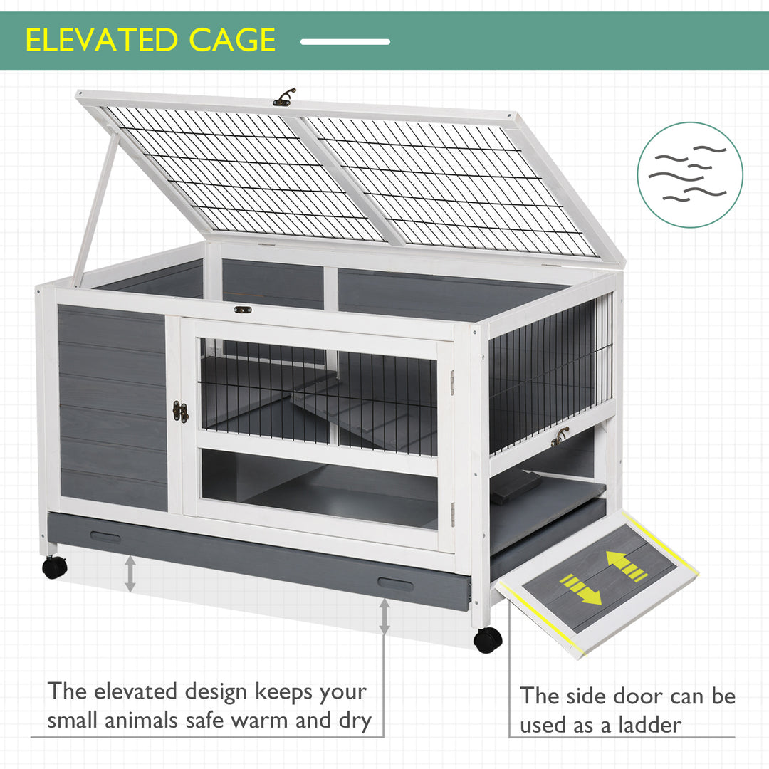 Wooden Guinea Pigs Hutches Elevated Pet Bunny House Rabbit Cage with Slide-Out Tray Indoor Grey