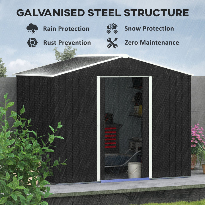 8 x 6ft Garden Storage Shed Double Door Ventilation Windows Sloped Roof Outdoor Equipment Tool