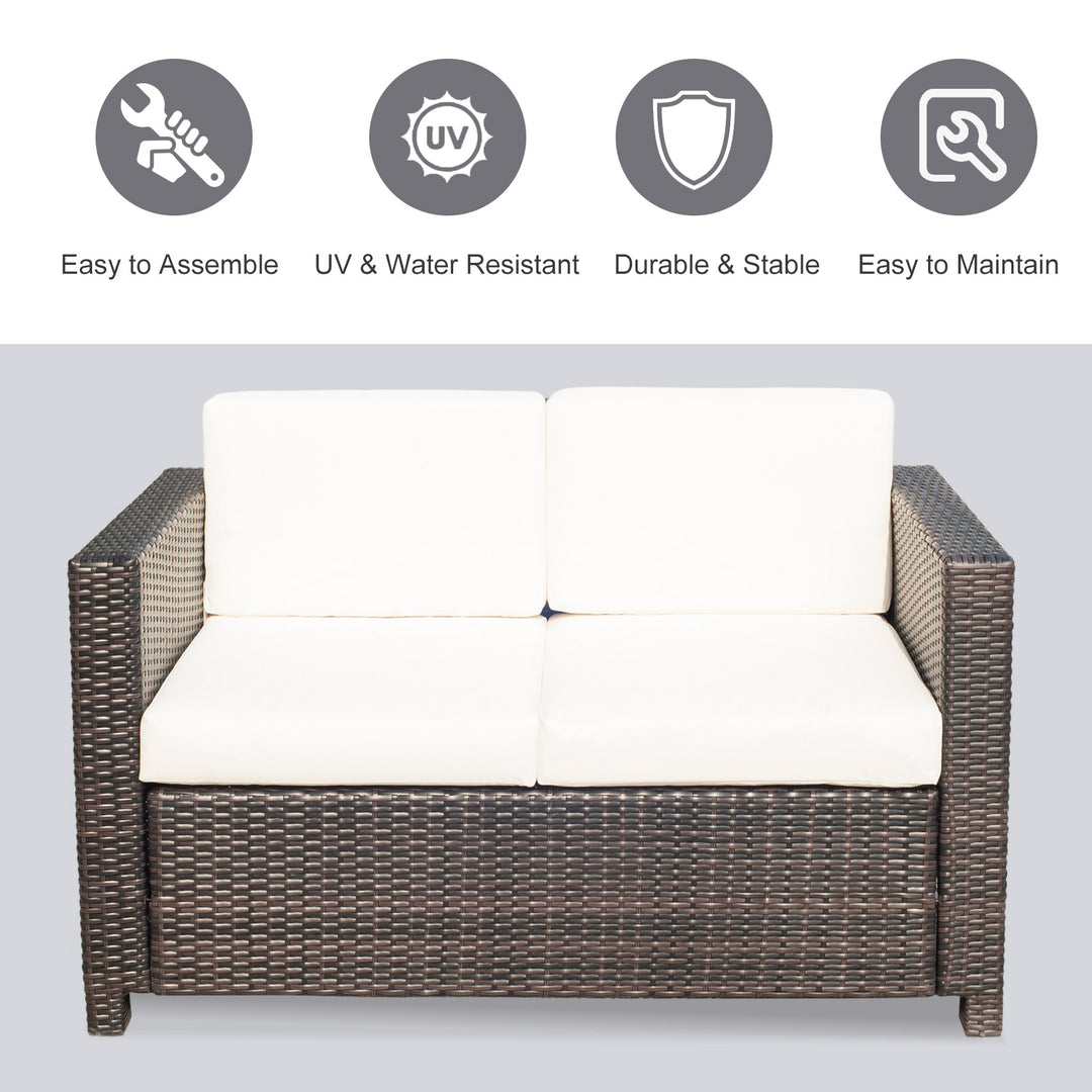 Waterproof Garden Rattan Sofa 2 Seater Outdoor Garden Wicker Weave Furniture Patio 2-Seater Double Couch Loveseat Brown