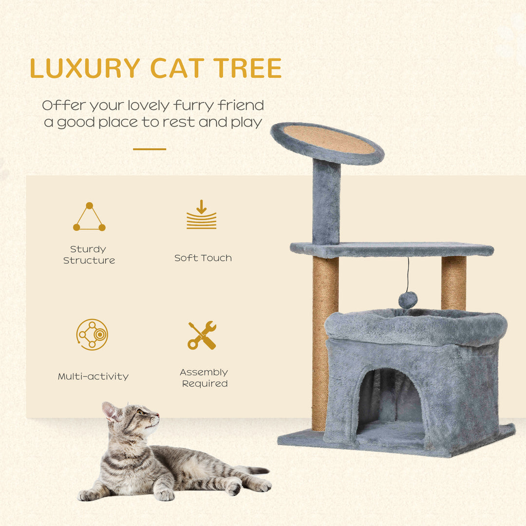 Cat Tree Tower Kitten Activity Center with Scratching Posts Pad Condo Perch Bed Interactive Ball Toy 48 x 48 x 84cm