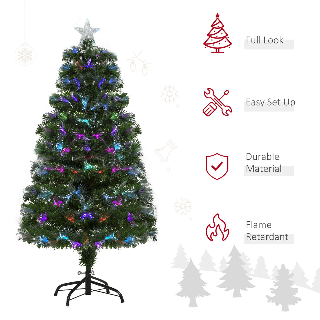 HOMCM 1.2m Tall Artificial Tree Fiber Optic Colorful LED Pre-Lit Holiday Home Christmas Decoration with Flash Mode