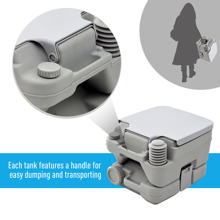 10L Portable Travel Toilet Outdoor Camping Picnic with 2 Detachable Tanks & Push-button Operation