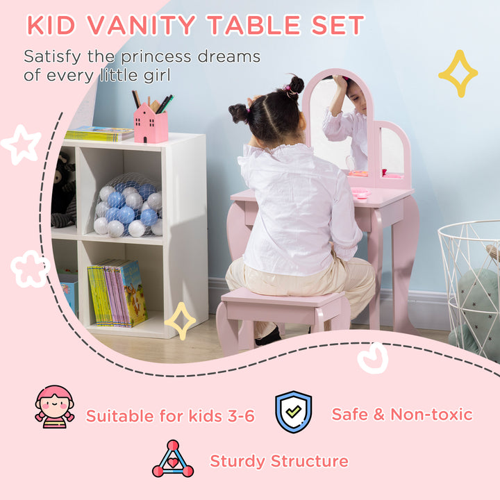 Kids Dressing Table with Mirror and Stool