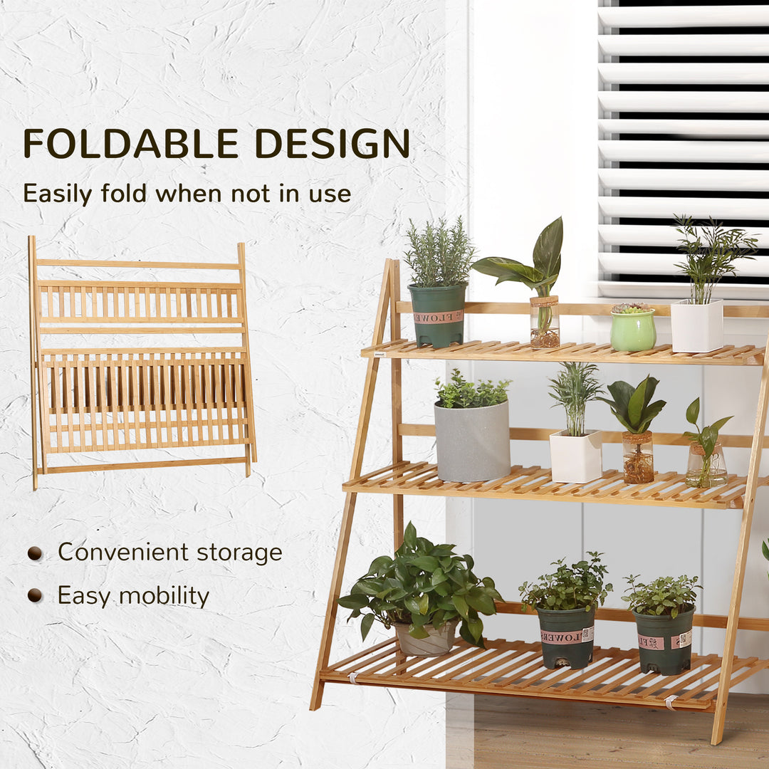 Outsunny Bamboo Plant Stand: 3-Tier Folding Display Shelf Rack