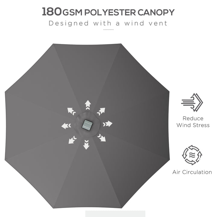 Waterproof Patio Parasol with Solar-Powered LED Lights