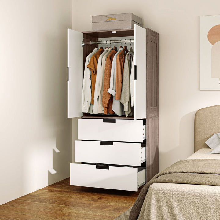 HOMCOM 2 Door Wardrobe with 3 Drawers, Brown