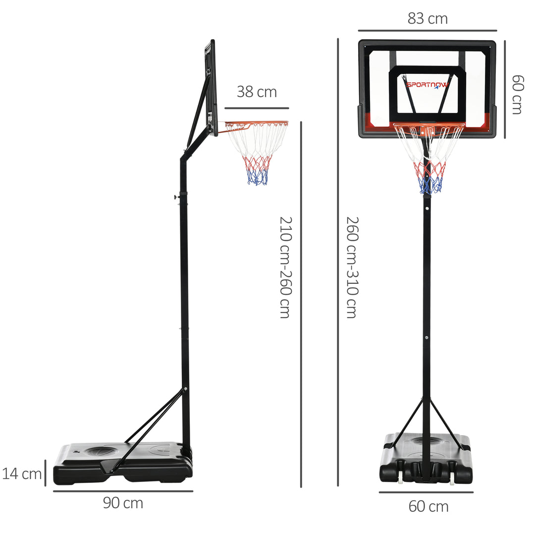 2.1-2.6m Adjustable Basketball Hoop and Basketball Stand w/ Sturdy Backboard and Weighted Base