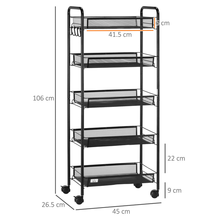 HOMCOM 5-Tier Rolling Cart