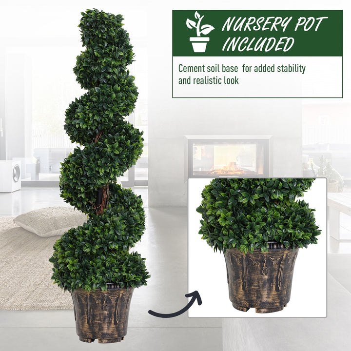 Set of 2 Artificial Boxwood Spiral Topiary Trees Potted Decorative Plant Outdoor and Indoor Décor 120cm