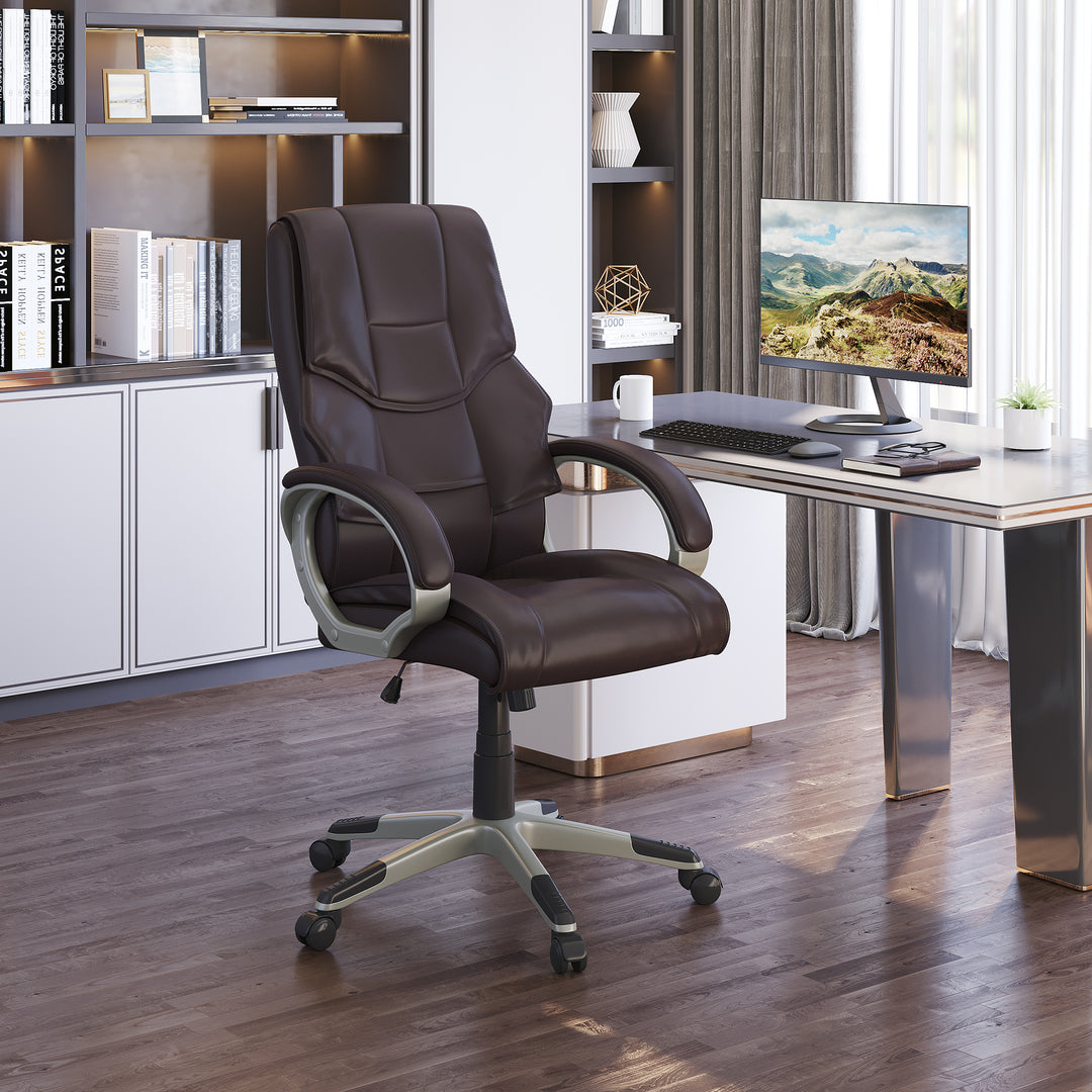 HOMCOM Faux Leather Home Office Chair, Brown