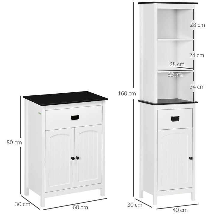 kleankin Bathroom Furniture Set, Bathroom Floor Cabinet with Drawer and Double Door, Tall Bathroom Cabinet with Drawer and Adjustable Shelf for Bathroom, White Aosom UK