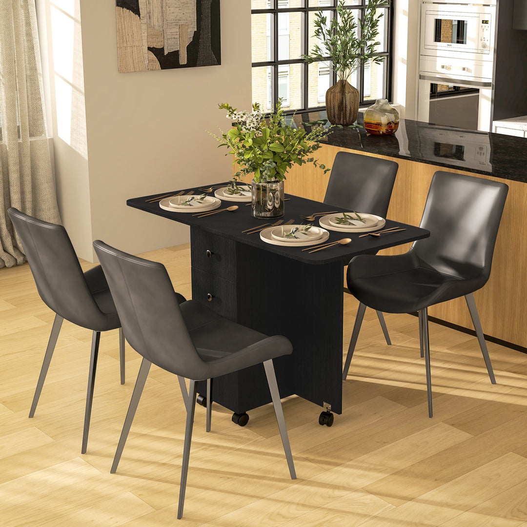 Multi-Storage Six-Person Drop Leaf Dining Table - Distressed Black