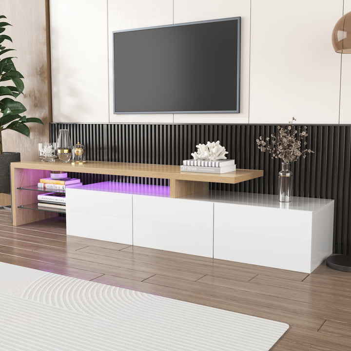 TV Stand with Glass Shelves & LED Lighting