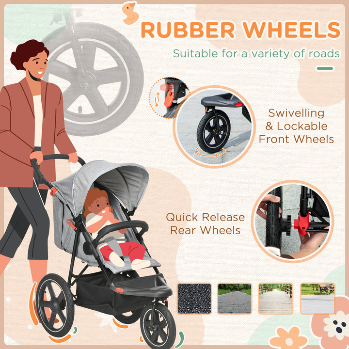 Foldable Three-Wheeler Baby Stroller w/ Canopy