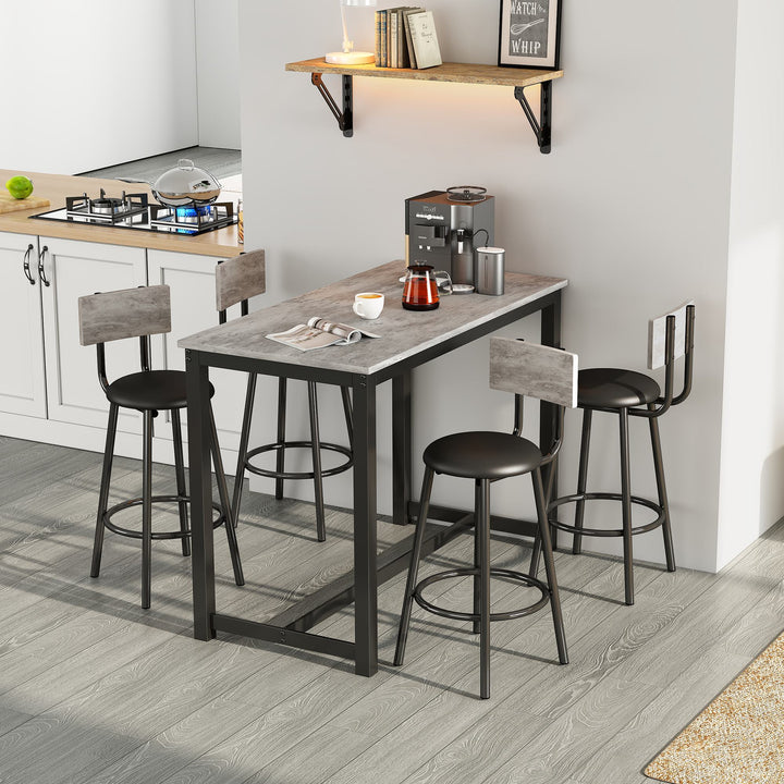 3-Piece Bar Table Set with Stools, 120x60x90cm, Black+Grey