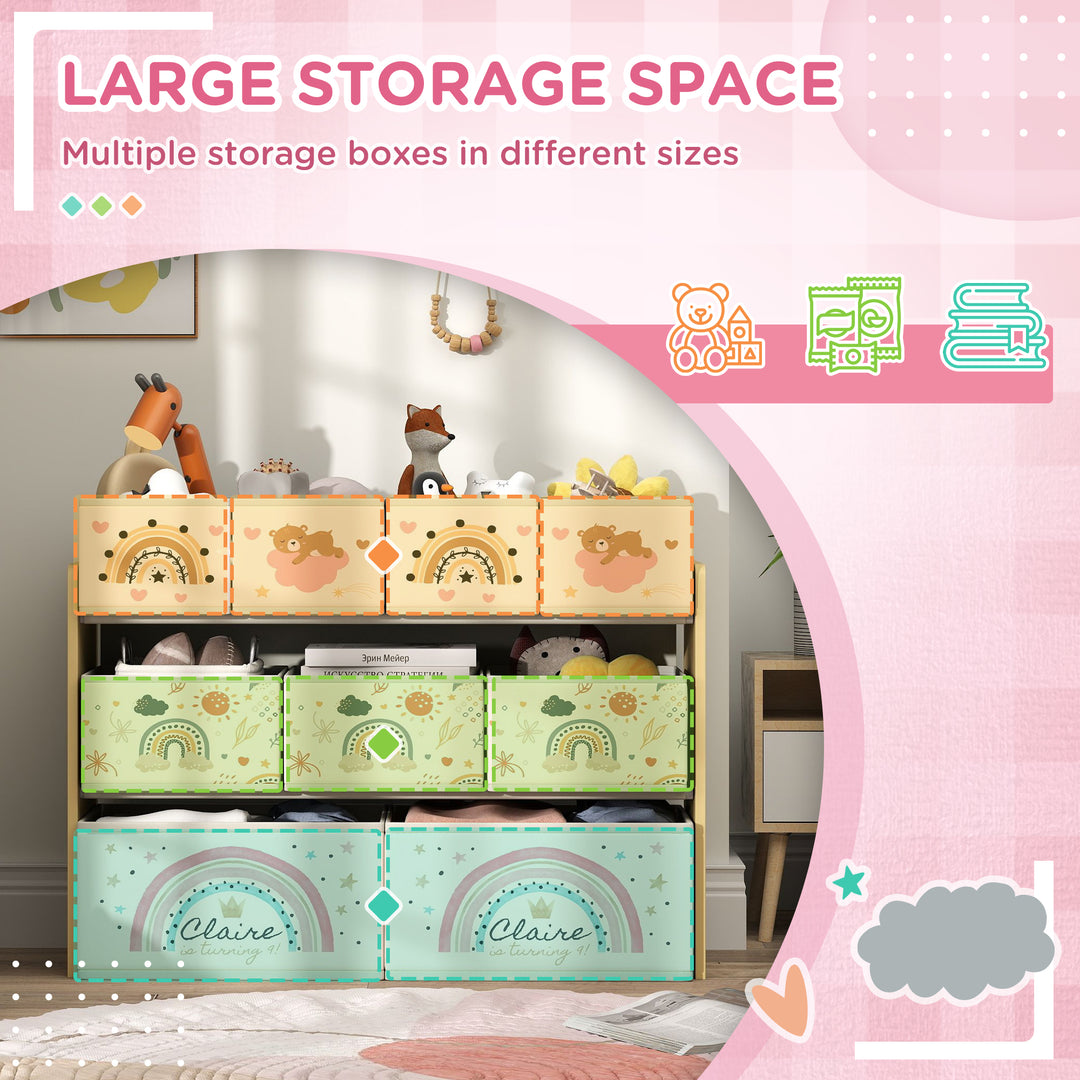 3-Tier Kids Storage Unit with 9 Non-Woven Fabric Boxes for Toys