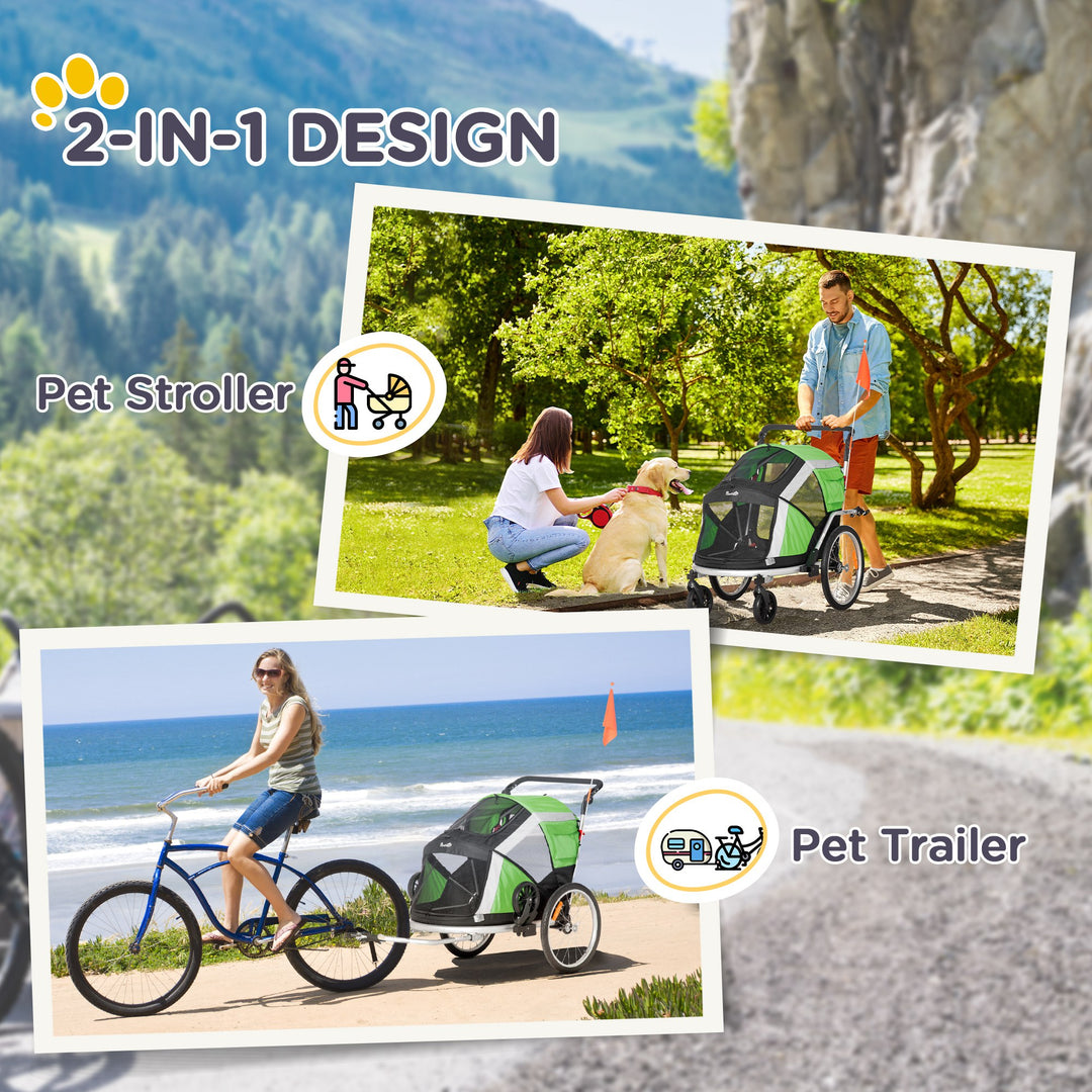 Dog Bike Trailer 2-in-1 Pet Stroller for Large Dogs Cart Foldable Bicycle Carrier Aluminium Frame w/ Safety Leash Hitch Coupler Flag