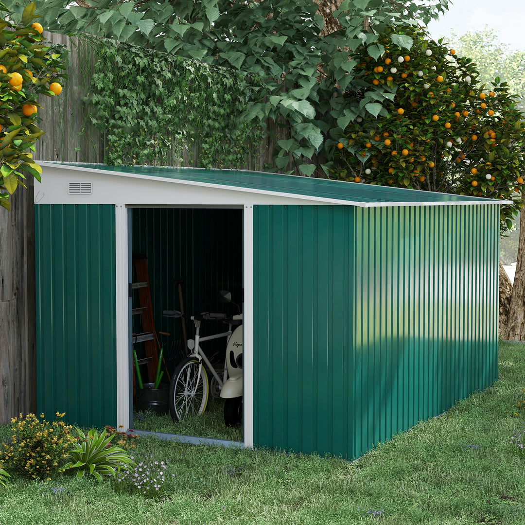 Garden Metal Storage Shed Outdoor Metal Tool House with Double Sliding Doors and 2 Air Vents