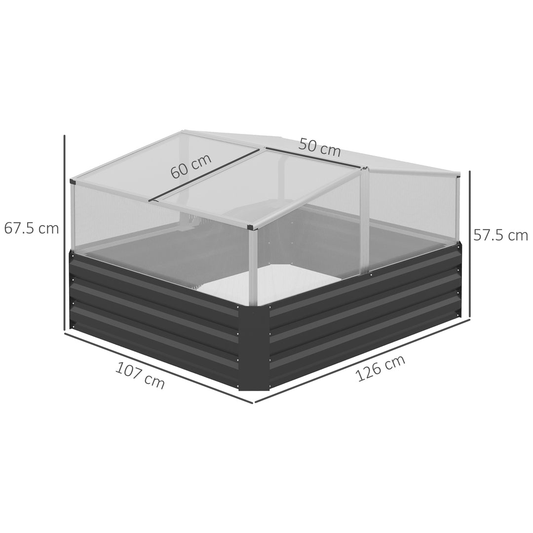 Galvanised Raised Garden Bed with Greenhouse，57.5/67.5x 126 x 107