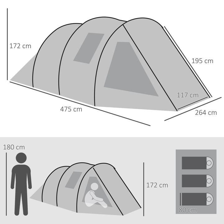 Camping Haven: Spacious 3-4 Person Tunnel Tent with Windows