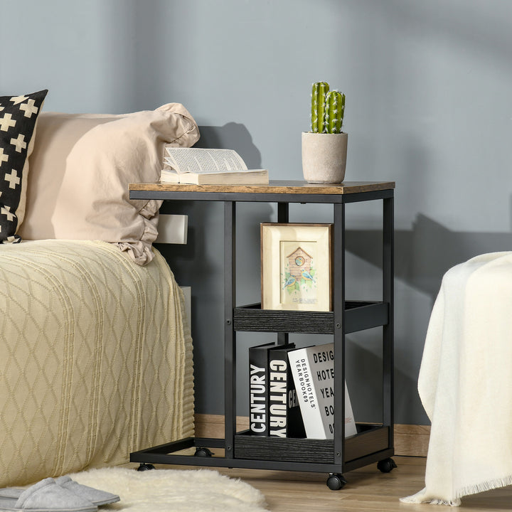 HOMCOM Mobile Sofa Side Table: C-Shaped Couch Companion