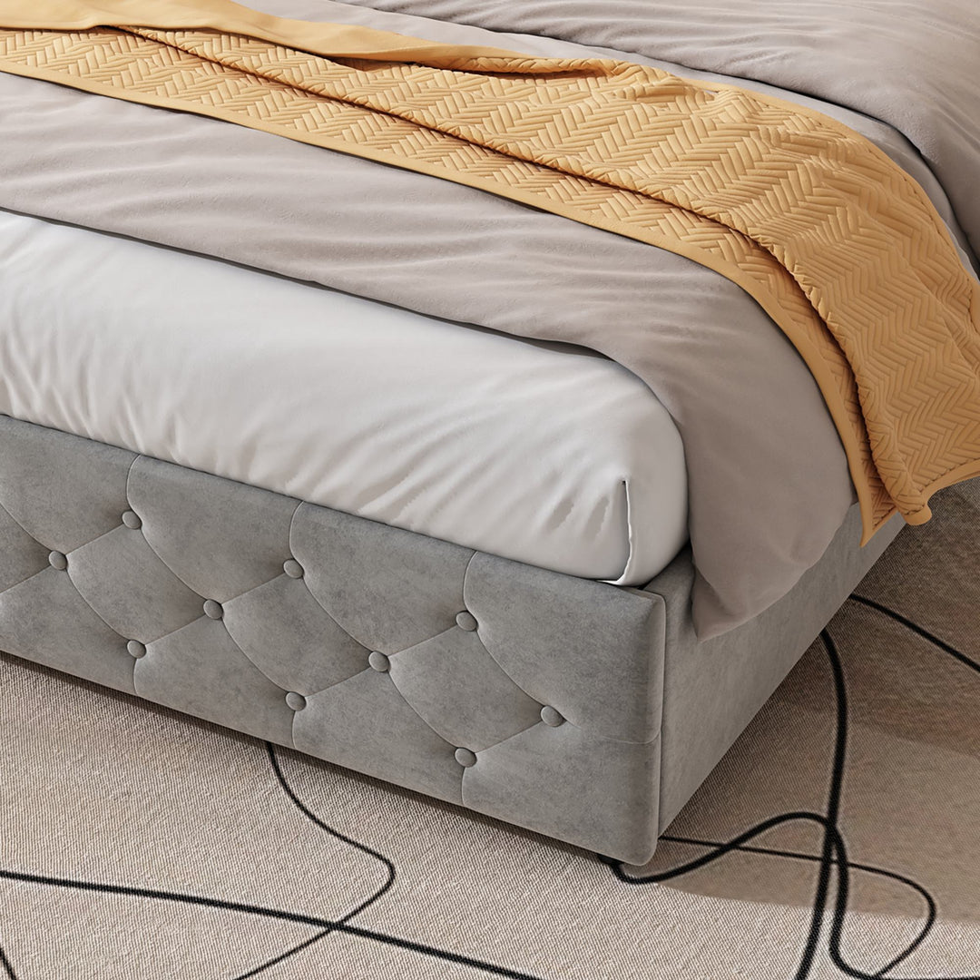 Single Velvet Upholstered Storage Bed with 4 Drawers