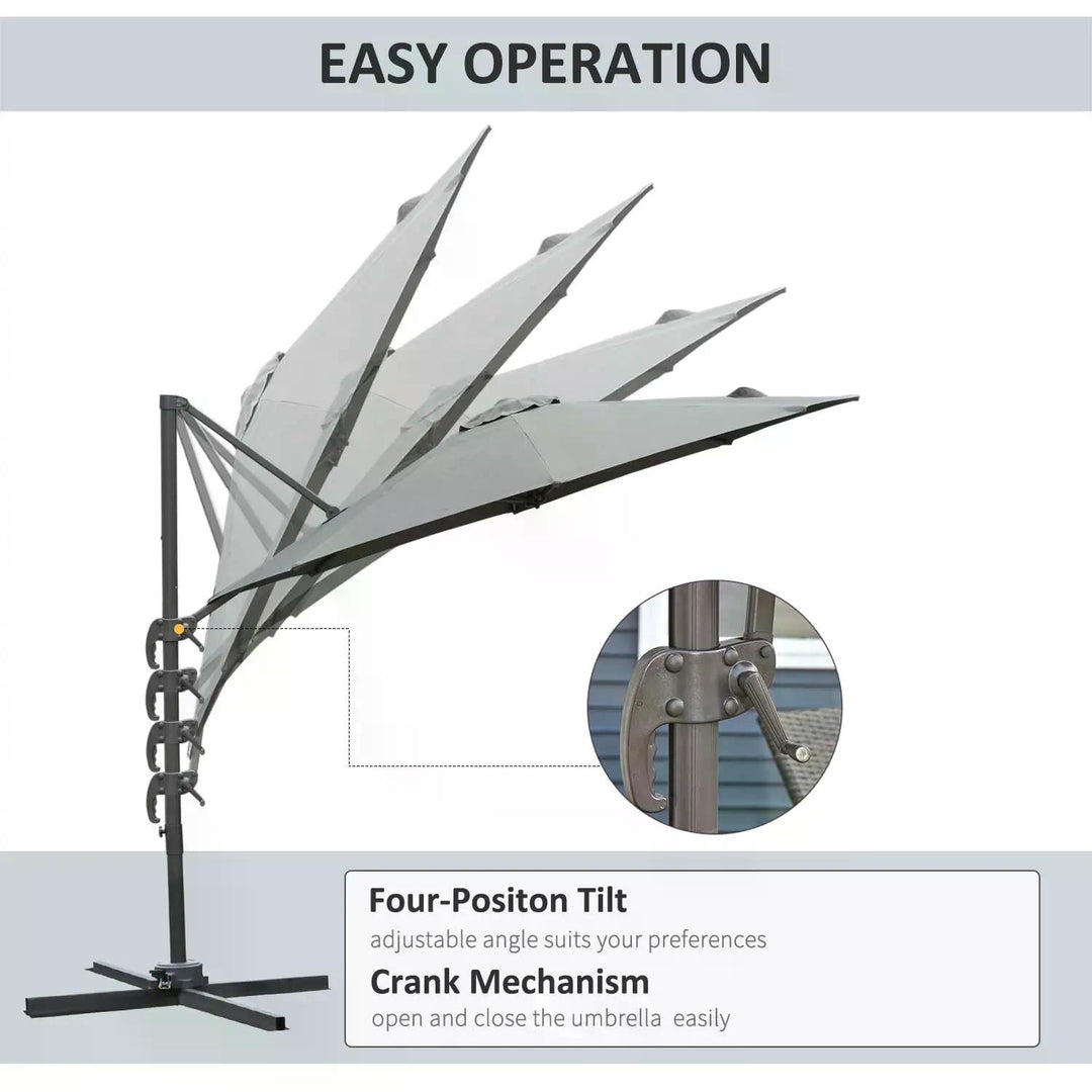 Waterproof 3(m) Patio Offset Parasol Roma Umbrella Cantilever Hanging Sun Shade Canopy Shelter 360° Rotation w/ Cross Base