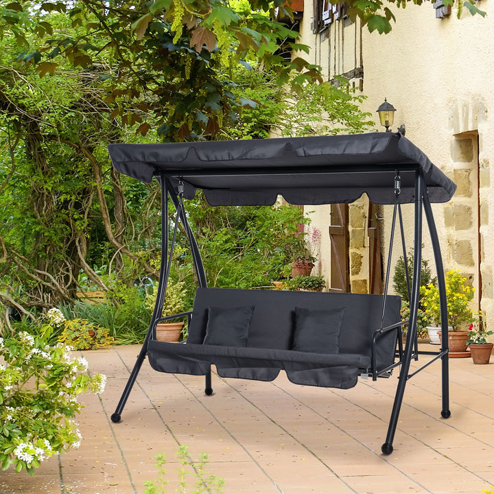 Waterproof 2-in-1 Patio Swing Chair Lounger 3 Seater Garden Swing Seat w/ Convertible Tilt Canopy and Cushion