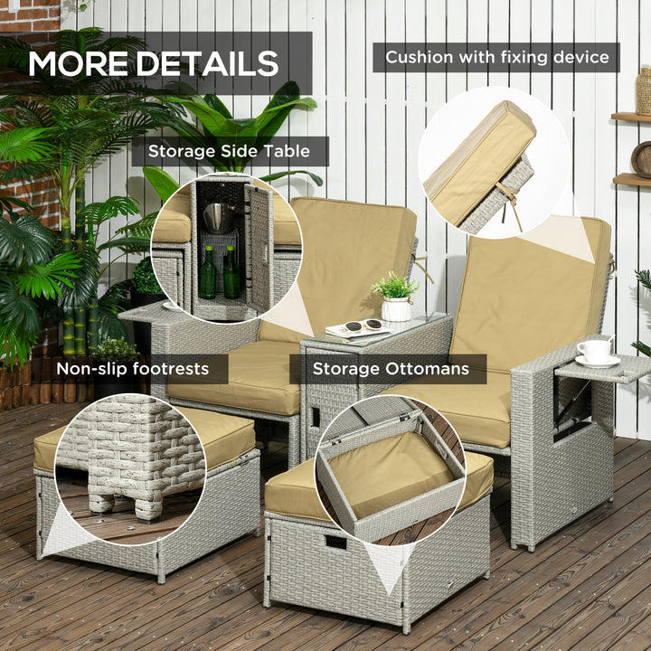 5PC PE Rattan Sun Lounger