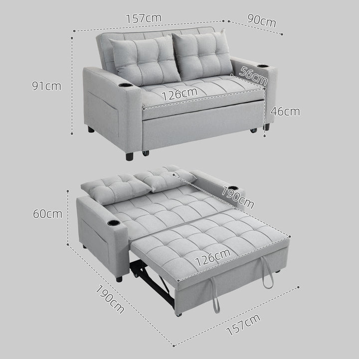 Two-Seater Pull-Out Sofa Bed - Light Grey