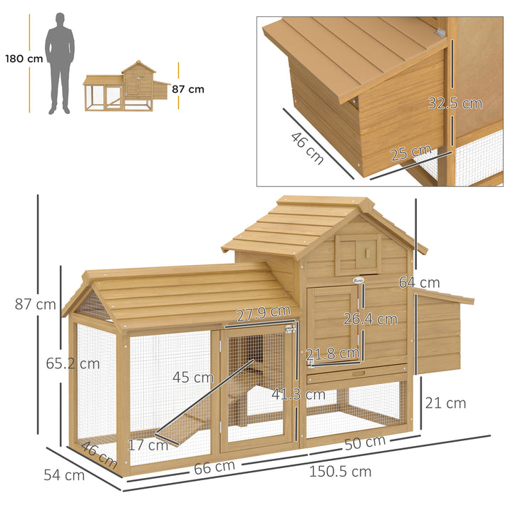 Chicken Coop Hen Cage Small Animal Hutch Nesting Box w/Outdoor Run 150.5 x 54 x 87 cm