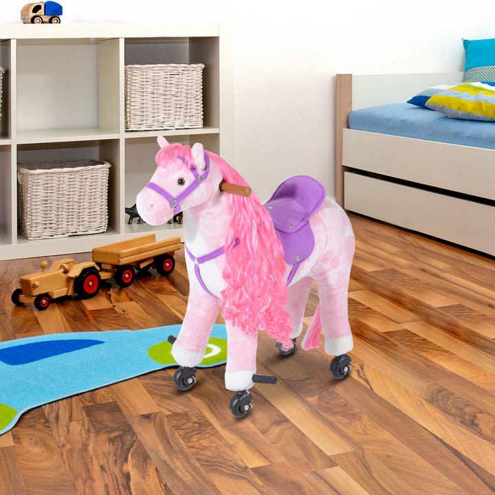 Kids Plush Ride On Walking Horse W/Sound-Pink