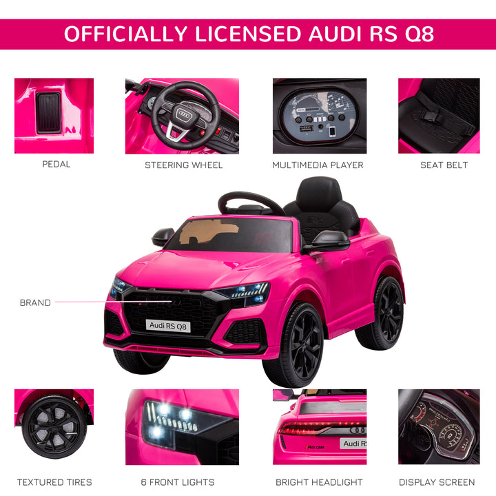 Kids Electric Ride On Car Compatible 6V Battery-powered Audi RS Q8 Toy with Remote Control Lights USB MP3 Bluetooth Pink