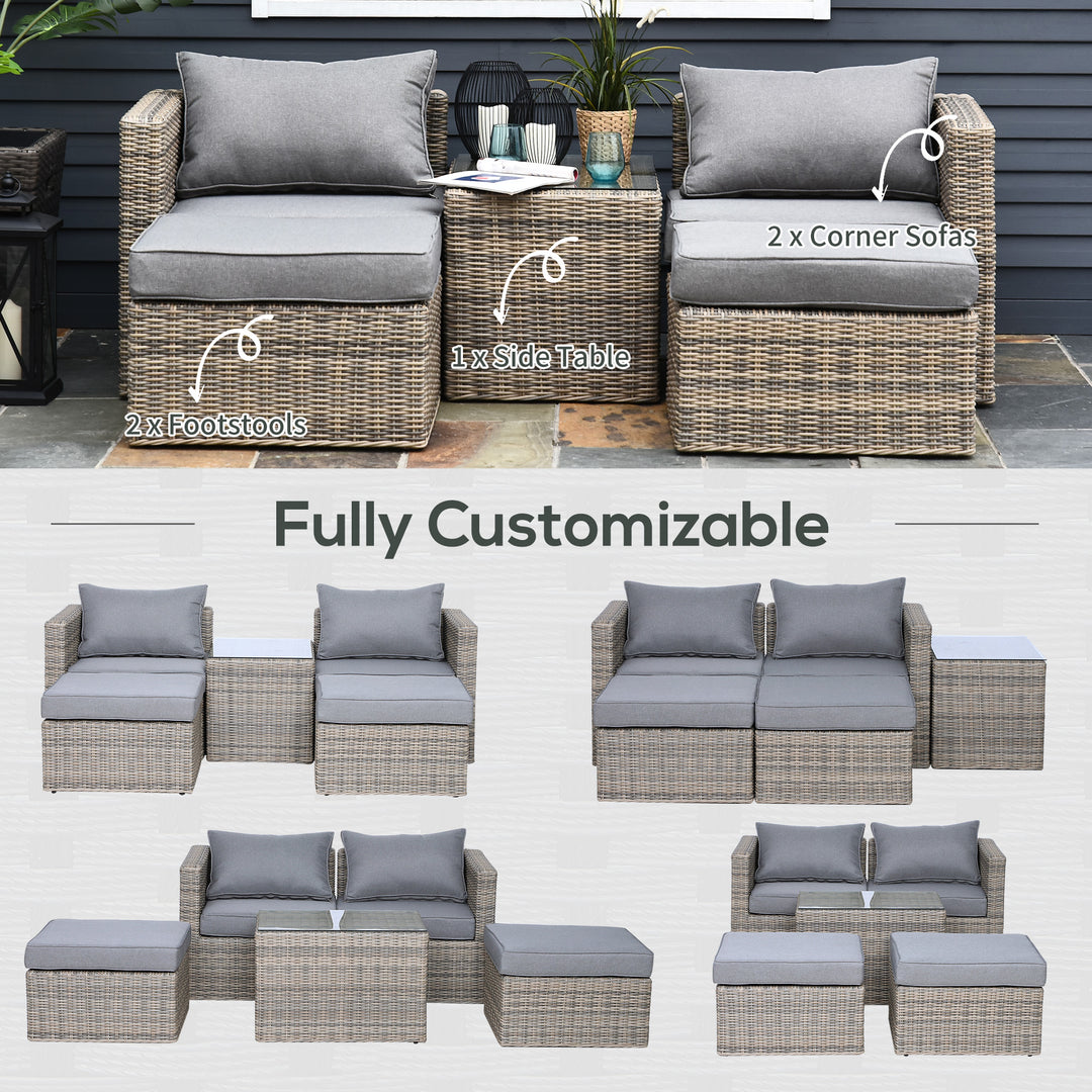 2 Seater Rattan Garden Furniture Set w/ Tall Glass-Top Table Aluminium Frame Plastic Wicker Thick Soft Cushions Outdoor Balcony Sofa