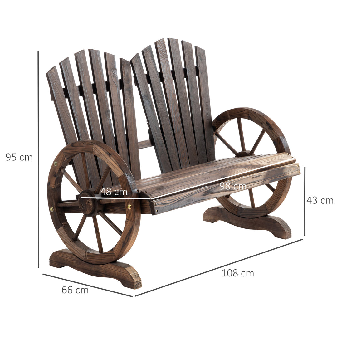 2 Seater Garden Bench Comfortable Fir Logs Love Chair w/ Wheel-Shaped Armrests