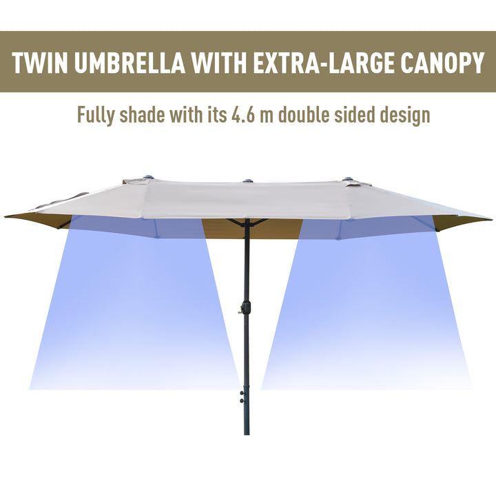 Waterproof 4.6m Garden Parasol Double-Sided Sun Umbrella Patio Market Shelter Canopy Shade Outdoor with Cross Base – Khaki