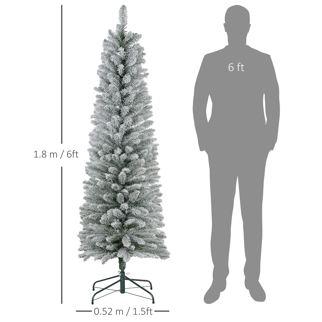 6ft Artificial Pencil Christmas Tree with 329 Snow Flocked Tips