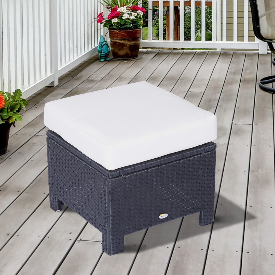 Waterproof Rattan Footstool Wicker Ottoman with Padded Seat Cushion Outdoor Patio Furniture for Backyard Garden Poolside