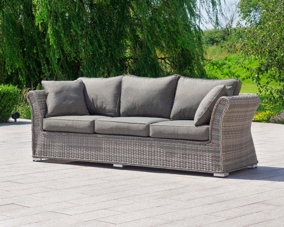 3 Seater Rattan Garden Sofa in Grey - Lisbon - Rattan Direct