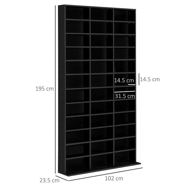 CD / DVD Storage Shelf Storage Unit for 1116 CDs Height-Adjustable Compartments 102 x 24 x 195 cm Black