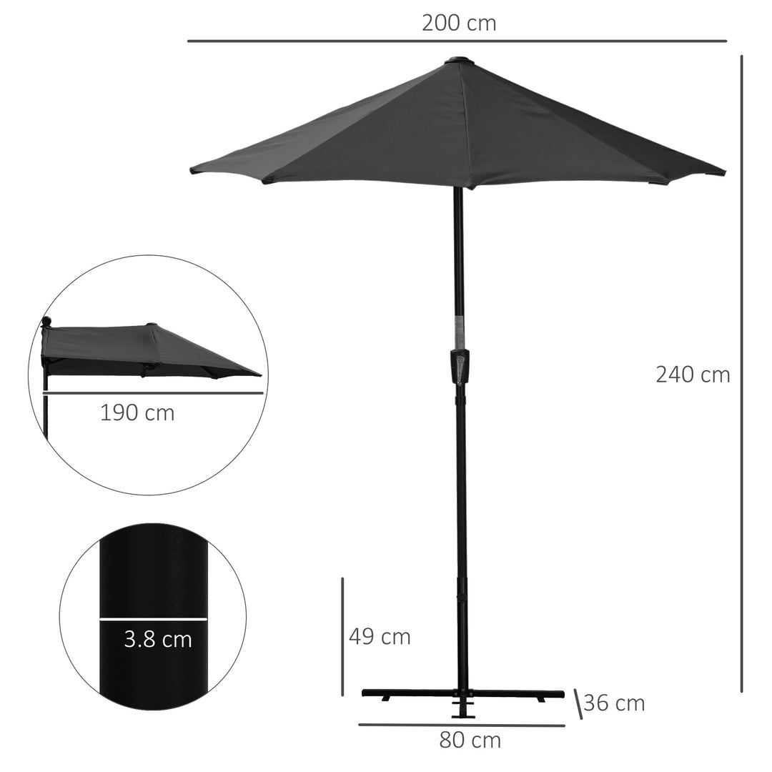 2m Half Parasol Market Umbrella Garden Balcony Parasol with Crank Handle