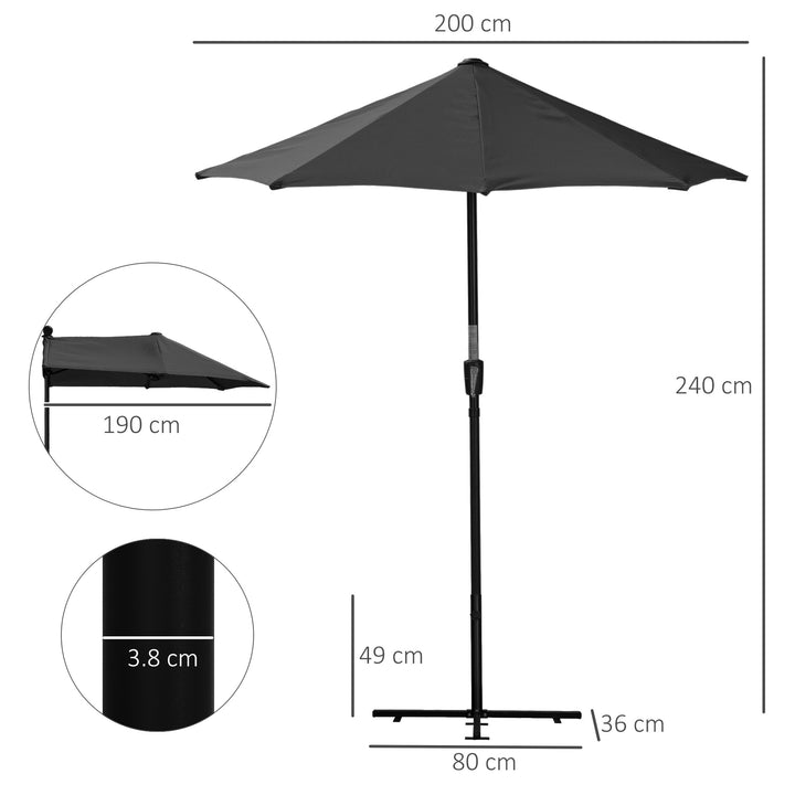 2m Half Parasol Market Umbrella Garden Balcony Parasol with Crank Handle