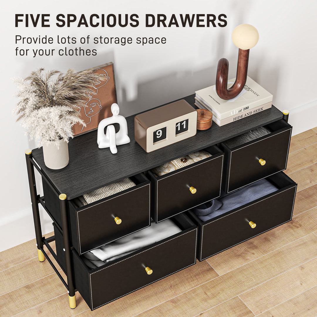 5-Drawer Chest, PU Leather Surface, Black