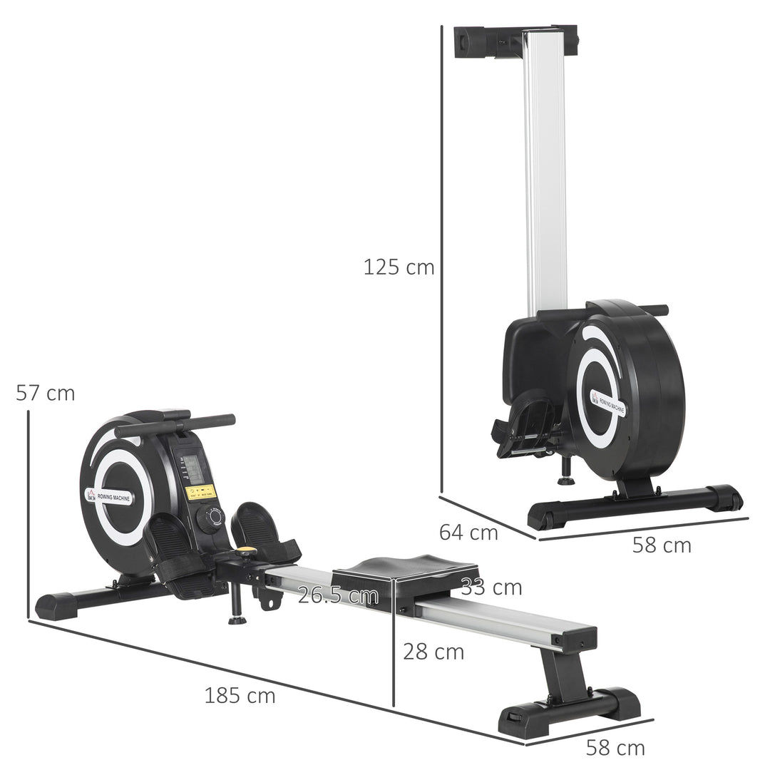 Indoor Body Health & Fitness Adjustable Magnetic Rowing Machine Rower with LCD Digital Monitor & Wheels for Home