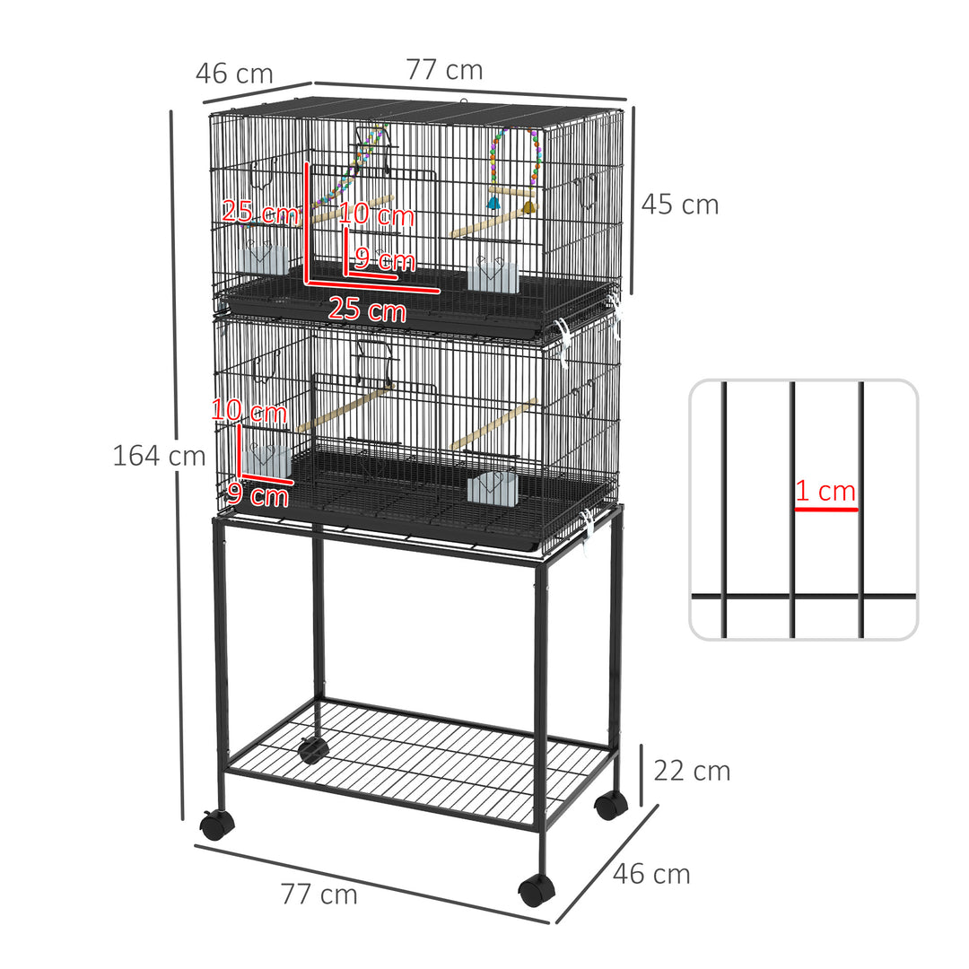 Double Stackable Bird Cage on Wheels w/ Stand