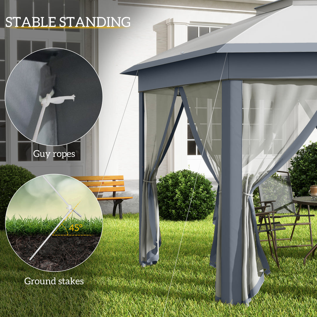 Hexagon Patio Gazebo Pop Up Gazebo Outdoor Double Roof Instant Shelter with Netting