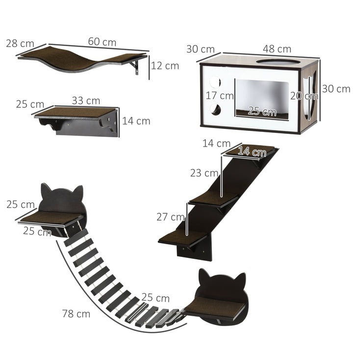 5 Pieces Cat Wall Shelves with Curved Platform