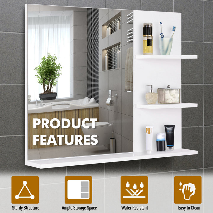 kleankin Wall-Mounted Vanity Mirror: 3-Tier Shelving Unit for Bathroom Storage & Organisation