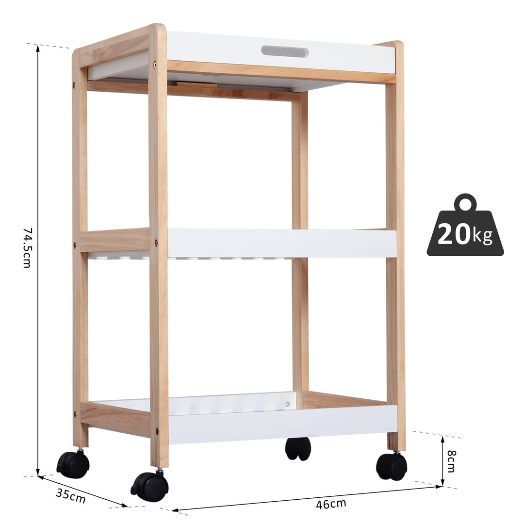 3-Tier Mobile Kitchen Trolley Cart Storage Shelves Rack Rolling Wheels White 46 x 35 x 74.5 cm