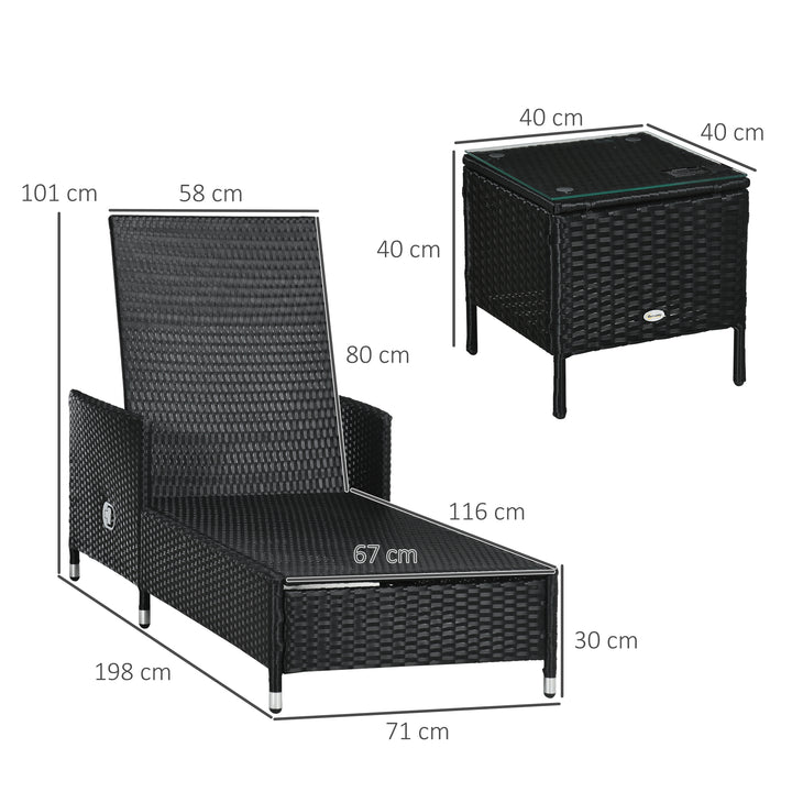 3Pcs Rattan Sun Lounger Set w/ Table